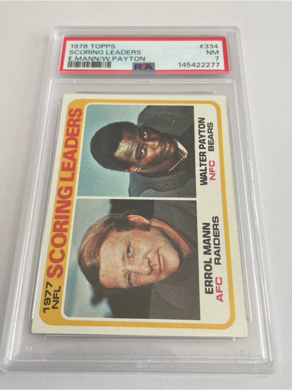 1978 TOPPS E.MANN/W.PAYTON #334 SCORING LEADERS PSA 7